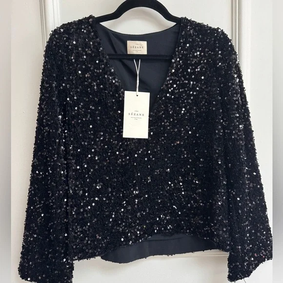 NWT sézane shiny sequin blouse - Picture 3 of 5